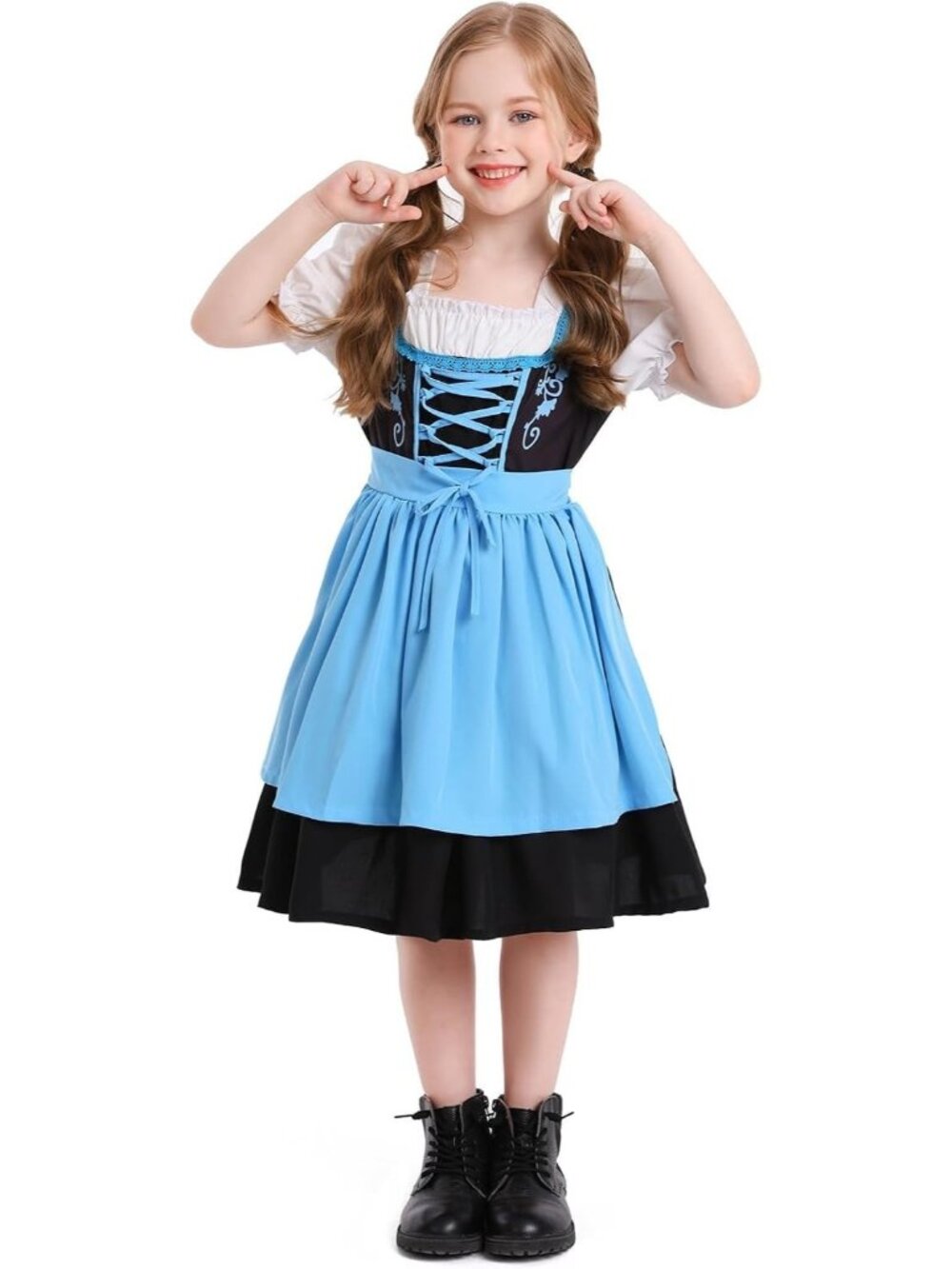 Kids German Oktoberfest Bavarian Dirndl Dress w/ Apron Halloween Costume 2-4T